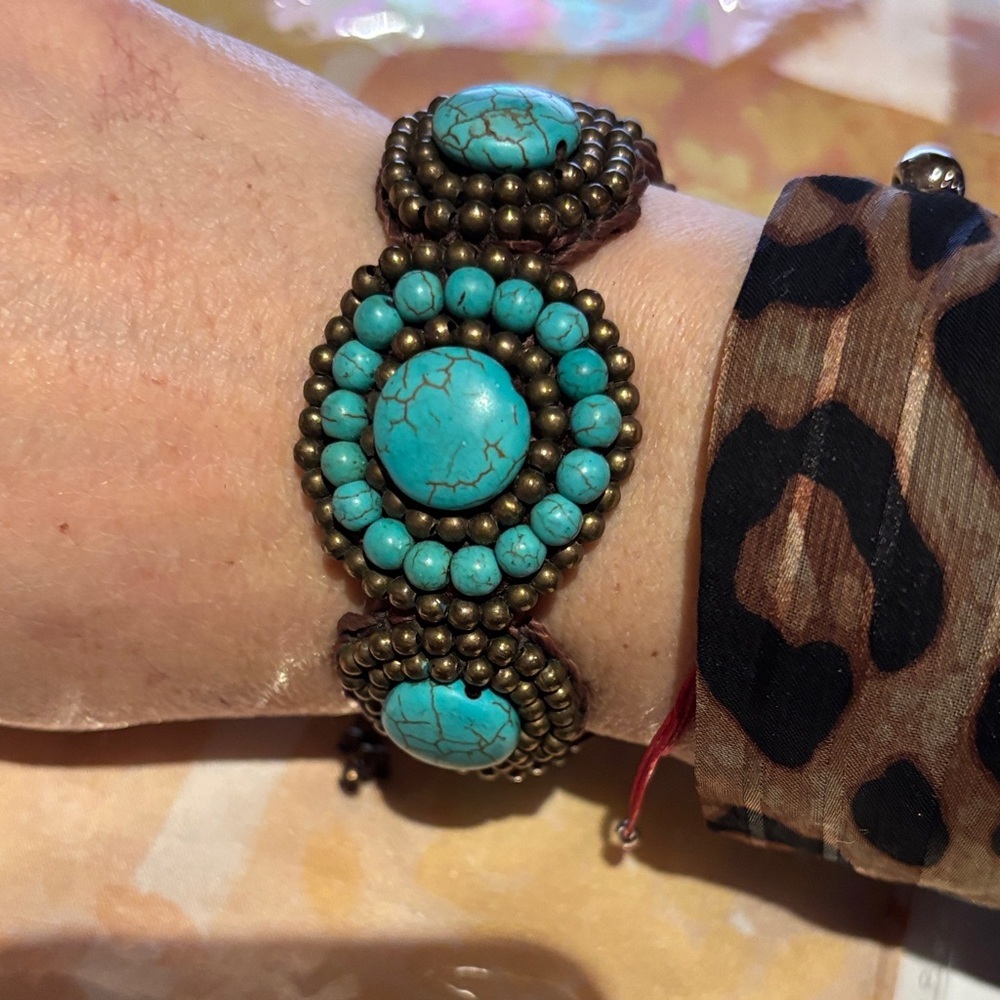 Turquoise and Bronze Beaded Bracelet